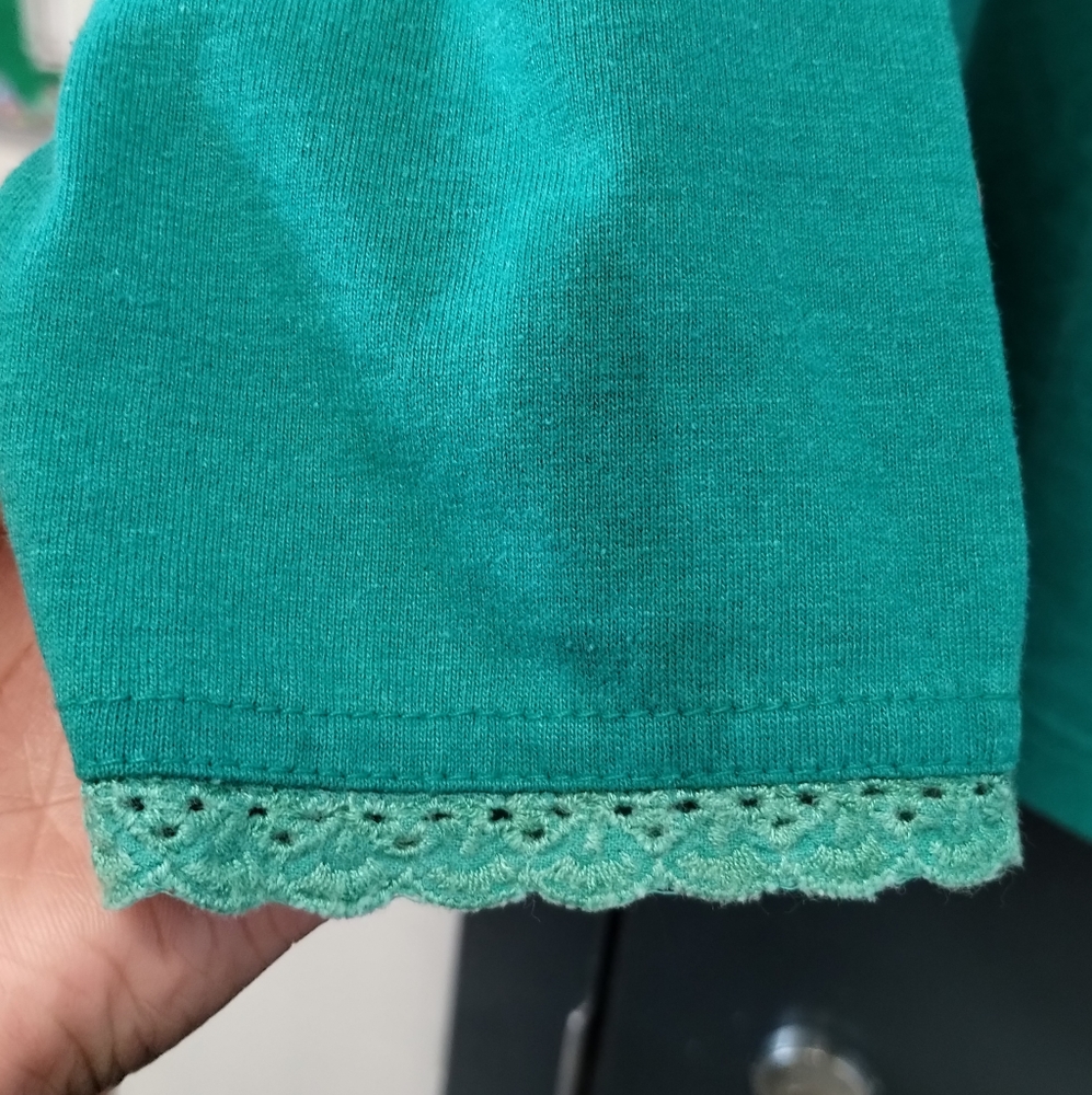โข Lauren Brooke Women L Green inner shoulder pads Long Sleeve 10 Buttons Top - Picture 7 of 11